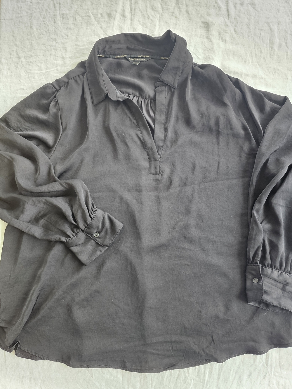 Long Sleeve Silky Shirt - Charcoal Gray Size XXL